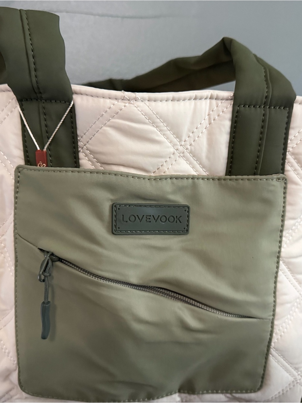LOVEVOOK Olive Green Quilted Tote with Front Zip Pocket